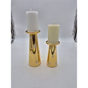 Lightscapes Gold Snowflake Pillar Candle Holders Set of 2 Holiday Decor NIB